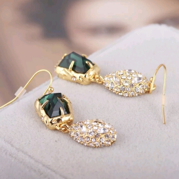 Alexis Bittar Emerald Drop Earring Dipped in Fine 14k Gold Embellished Crystals - Picture 5 of 9